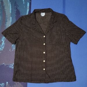 Classic Elements Black Button Down Shirt With White Polka Dots